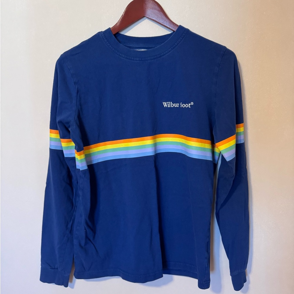 Navy Long Sleeve Top with Rainbow Stripes 100% Cotton